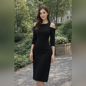 Eliza J Black Knit Strenchy Long Sleeve Dress Size PXL